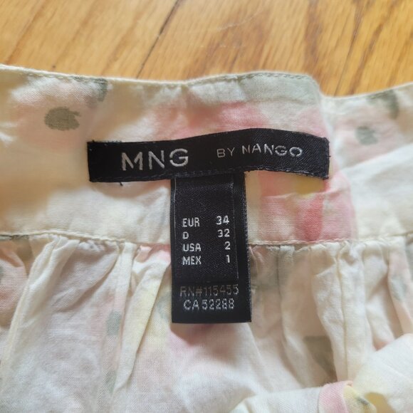 MNG By Mango Floral Skirt Size 2 Cotton Blend Womens Soft Pastel Colors - Picture 5 of 6